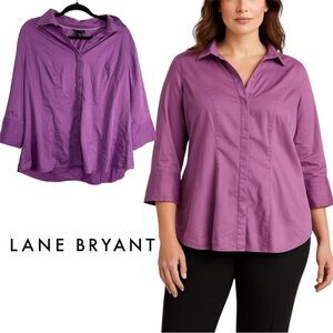 Lane Bryant Women's Purple Button Down Cotton Shirt Size 20